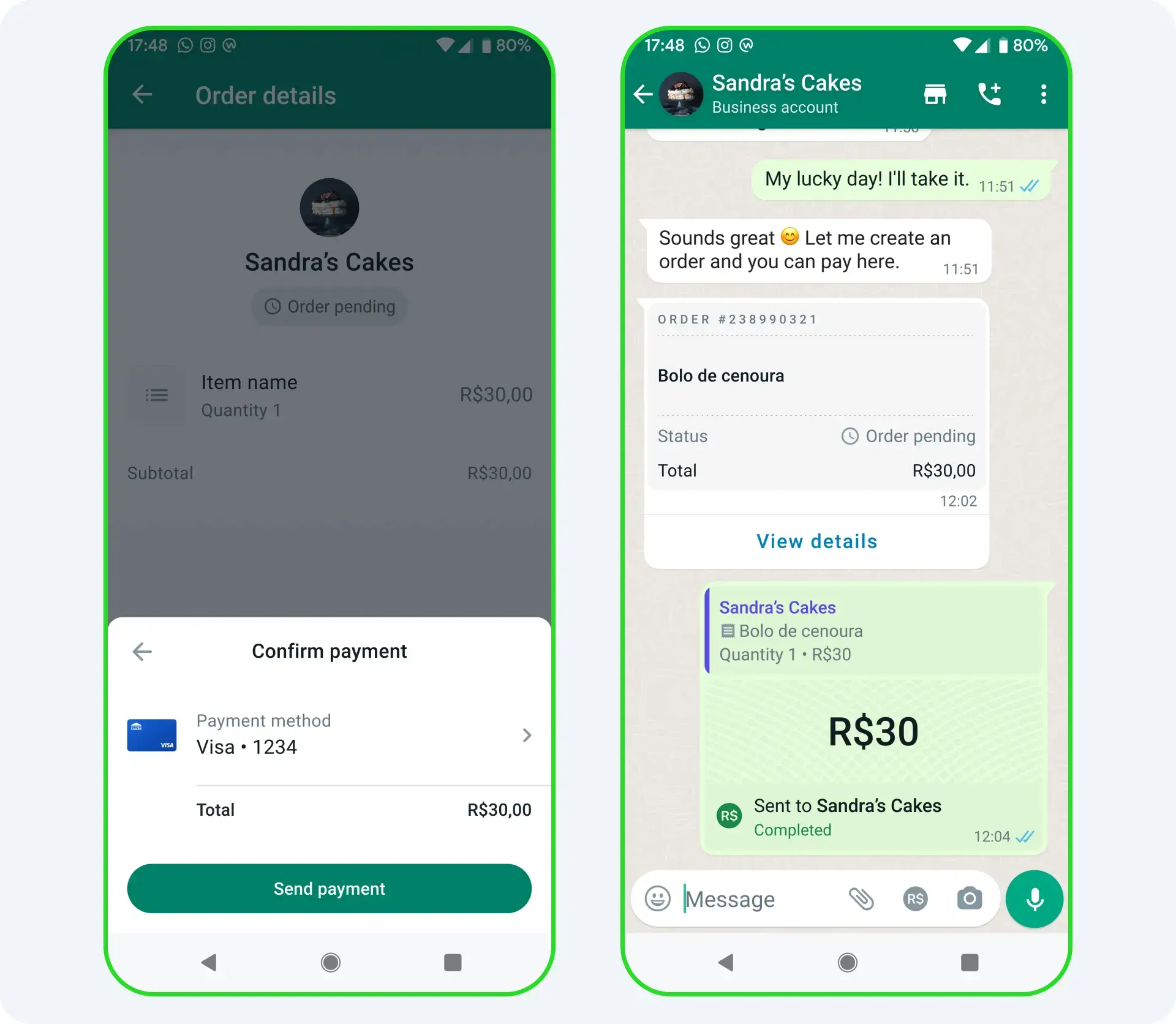 WhatsApp Business - pagamento in app